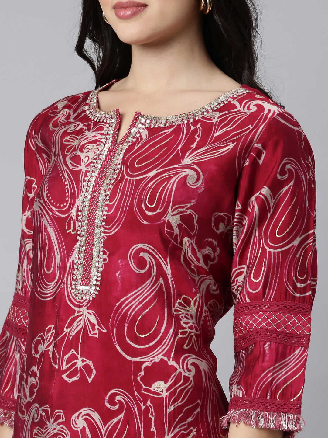 Neerus Pink printed paisley suit set - detail view 1