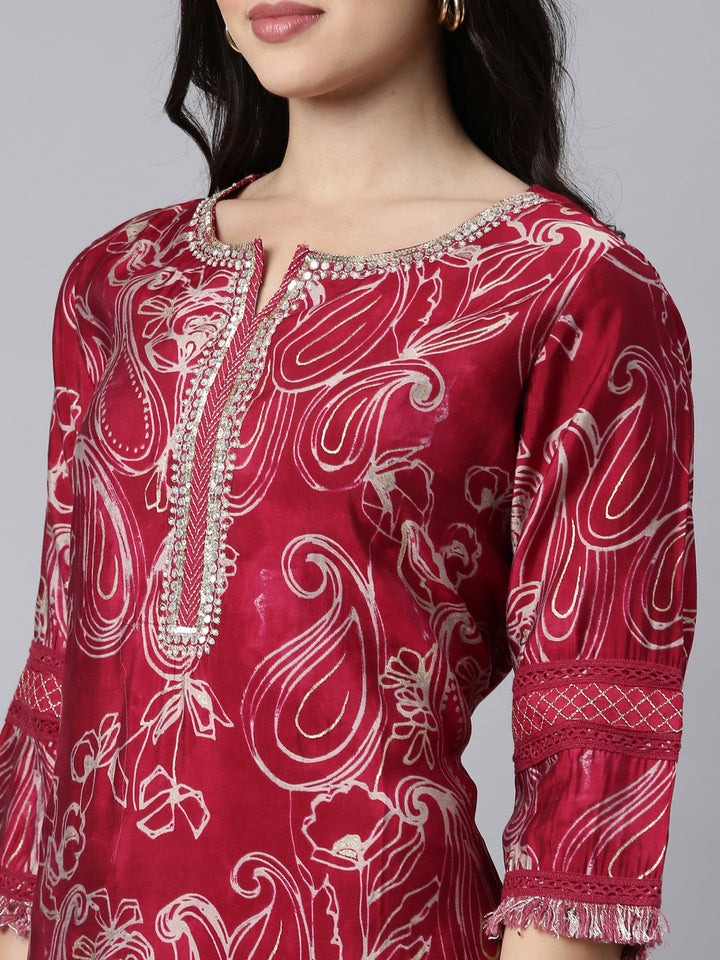 Neerus Pink printed paisley suit set - detail view 1