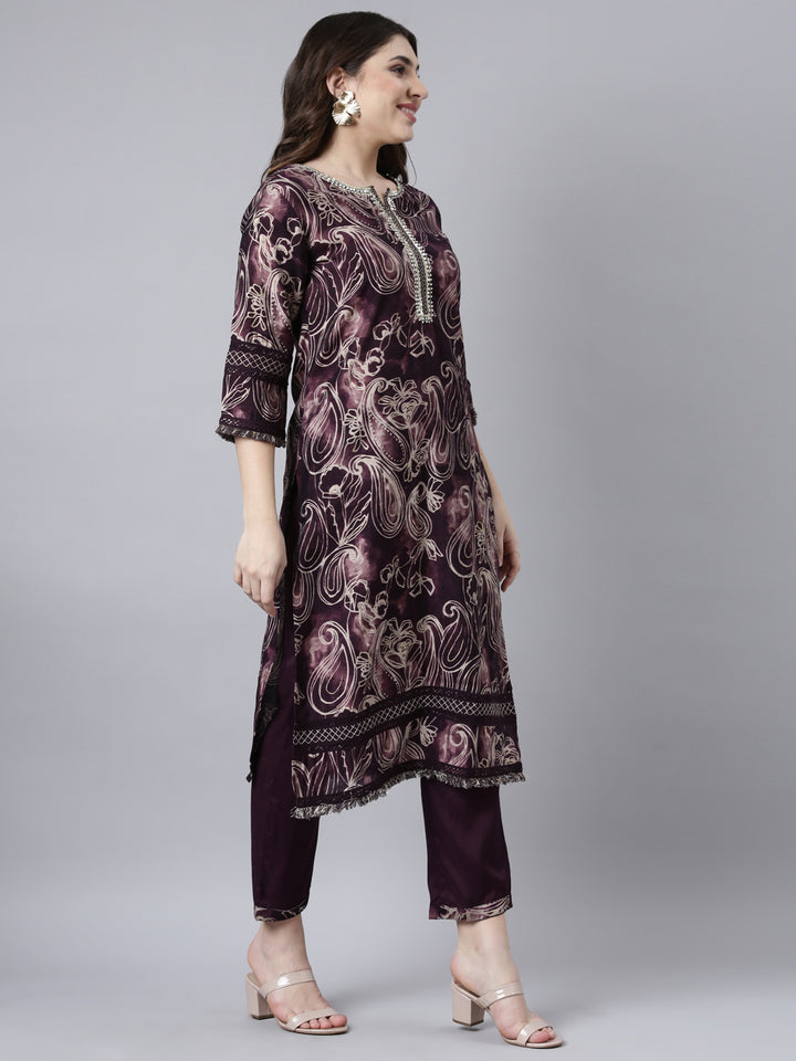 Neerus Purple printed paisley suit set - back view