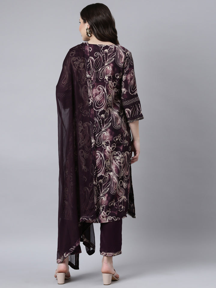 Neerus Purple printed paisley suit set - side view