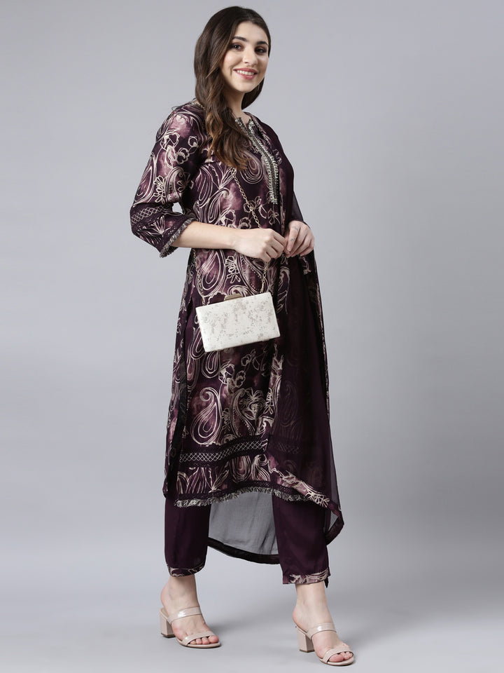 Neerus Purple printed paisley suit set - detail view 2