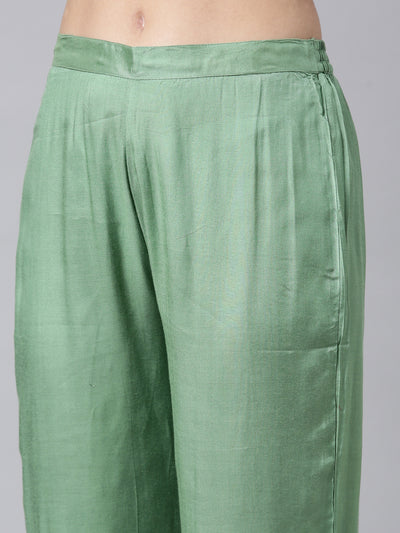 Neerus Green Regular Straight Geometric Kurta And Trousers With Dupatta