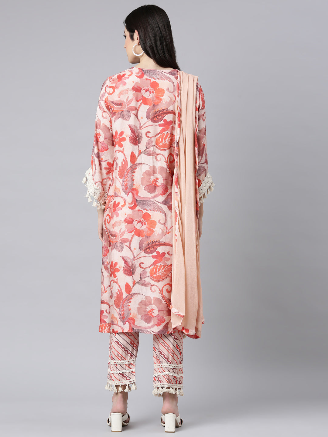 Neerus Orange printed floral suit set - side view