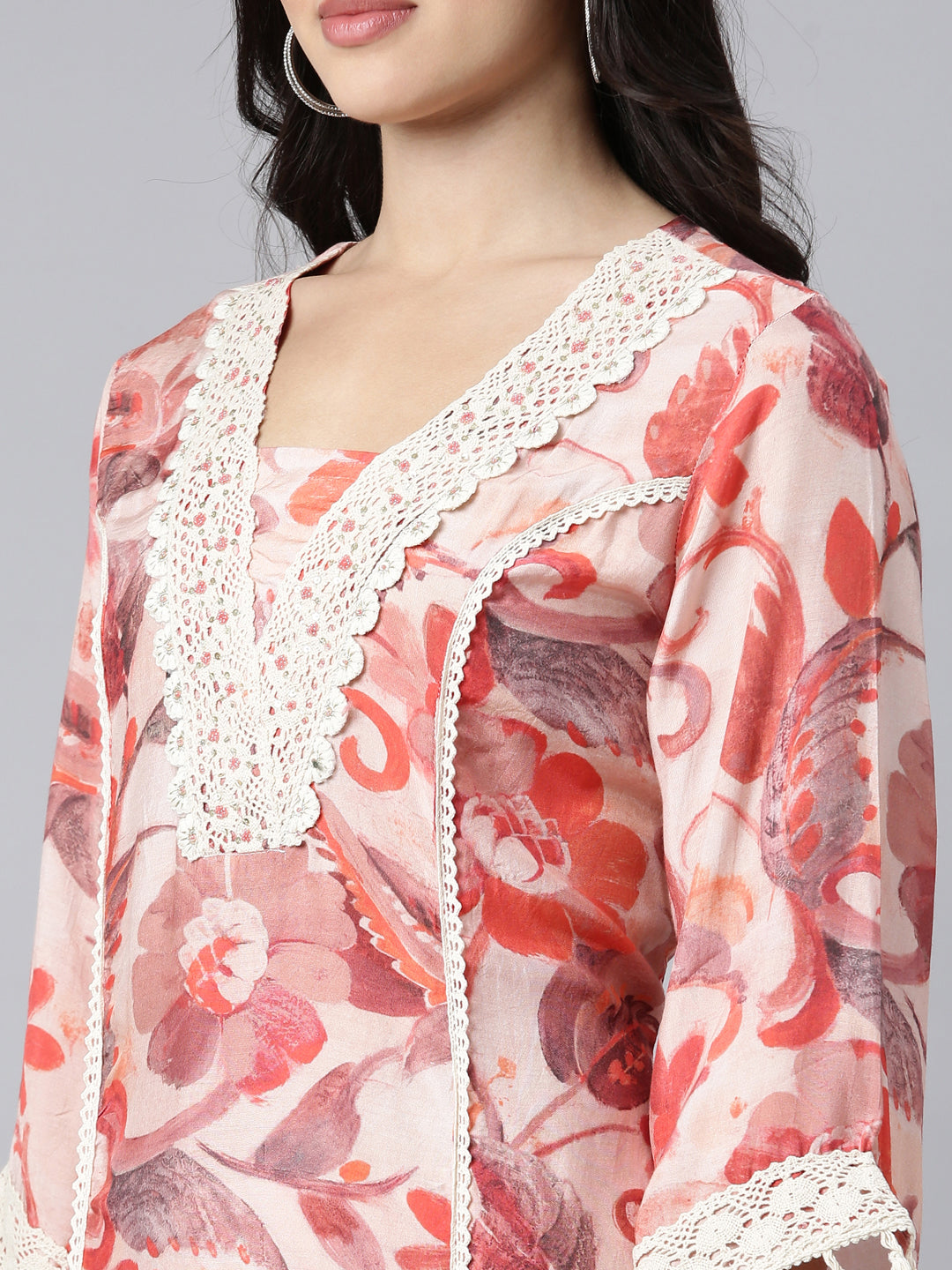 Neerus Orange printed floral suit set - detail view 1