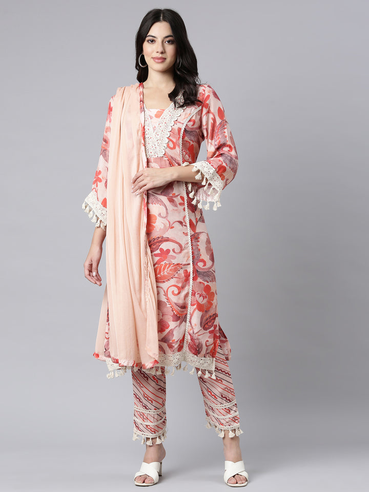 Neerus Orange printed floral suit set - detail view 2