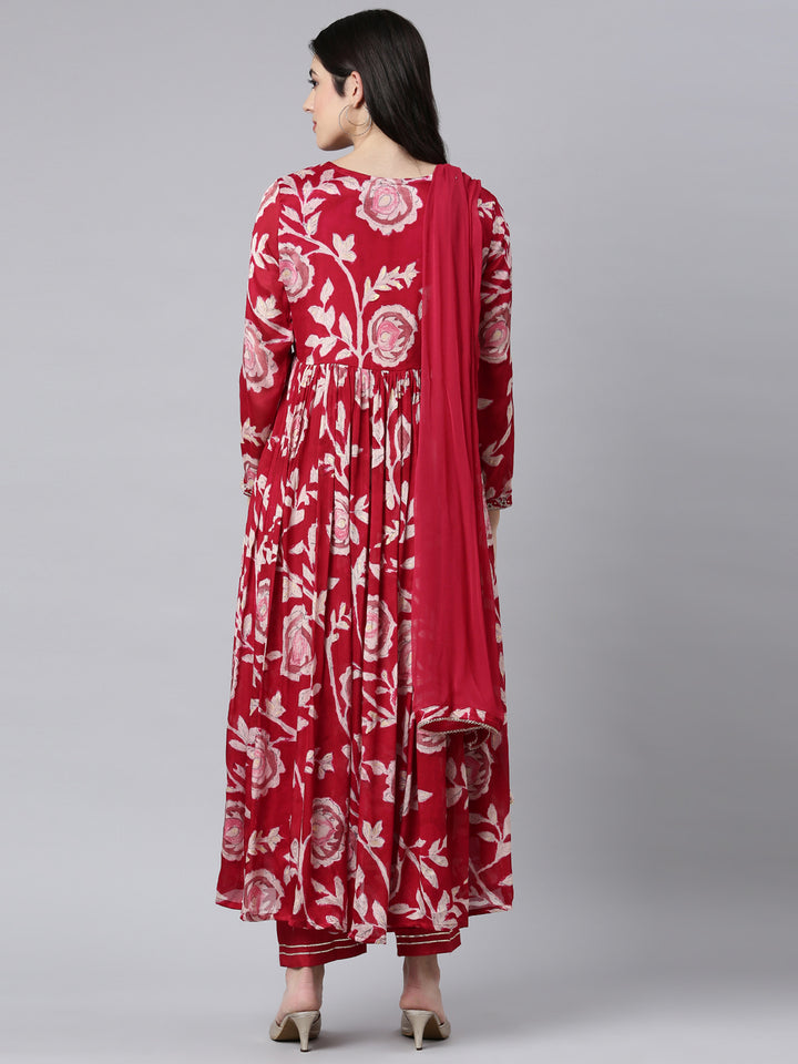 Neerus Pink floral printed straight suit set - side view