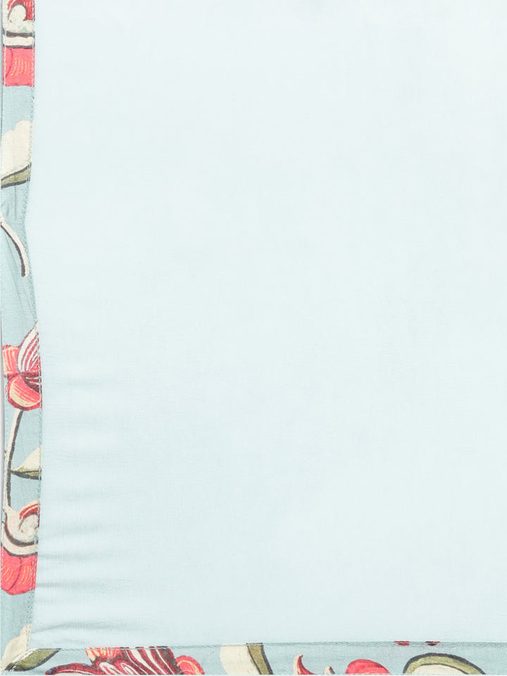 Neerus Blue printed floral suit set straight kurta with trouser and dupatta - detail view 4