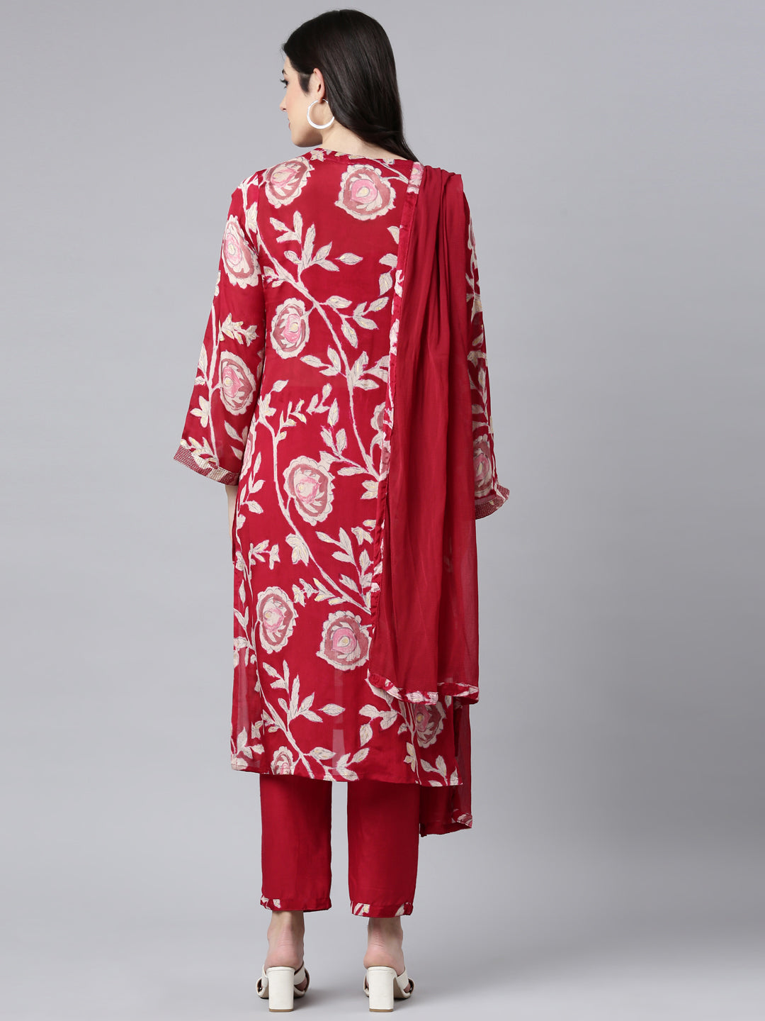 Neerus Pink floral printed straight suit set - side view