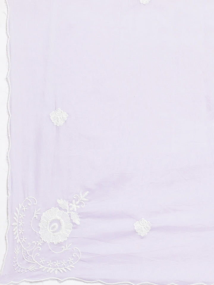 Neerus Lavender Panelled Straight Yoke Design Kurta And Trousers With Dupatta