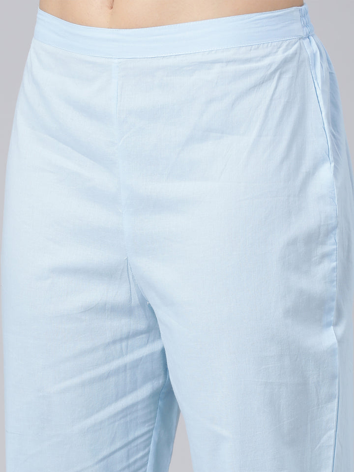 Neerus Blue panelled straight kurta suit set with dupatta - detail view 4