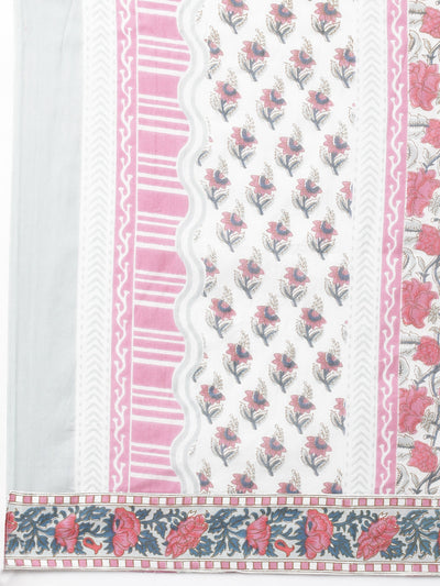 Neerus Pink Panelled Straight Printed Kurta And Trousers With Dupatta