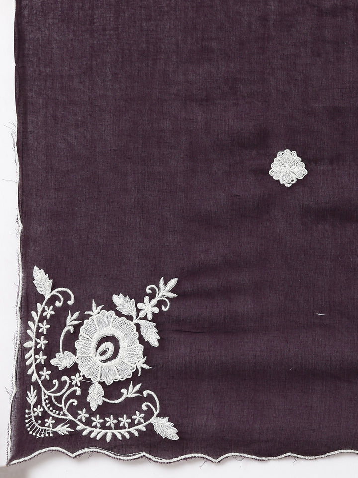 Neerus Purple Regular Straight Floral Kurta And  Trousers With Dupatta