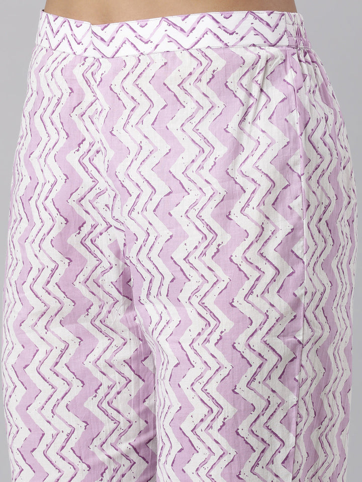 Neerus Lavender Panelled Straight Printed Kurta And Trousers With Dupatta