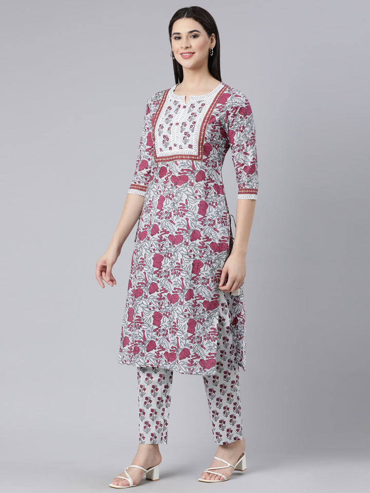 Neerus Maroon cotton printed suit set - back view