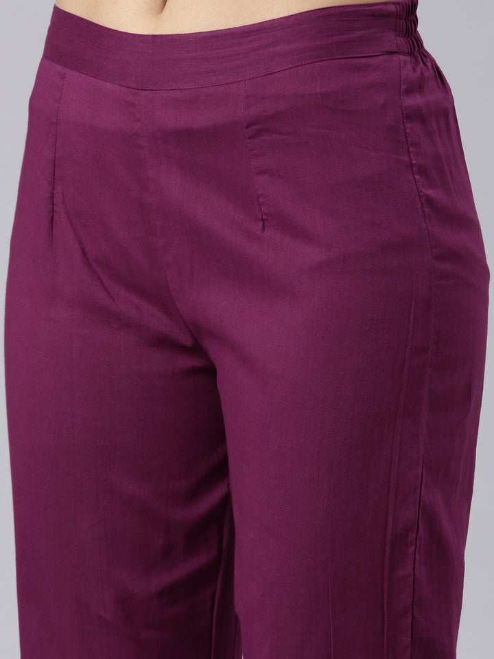 Neerus Purple Regular Straight Printed Kurta and Trousers With Dupatta