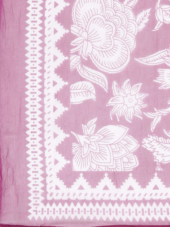 Neerus Purple Regular Straight Printed Kurta and Trousers With Dupatta