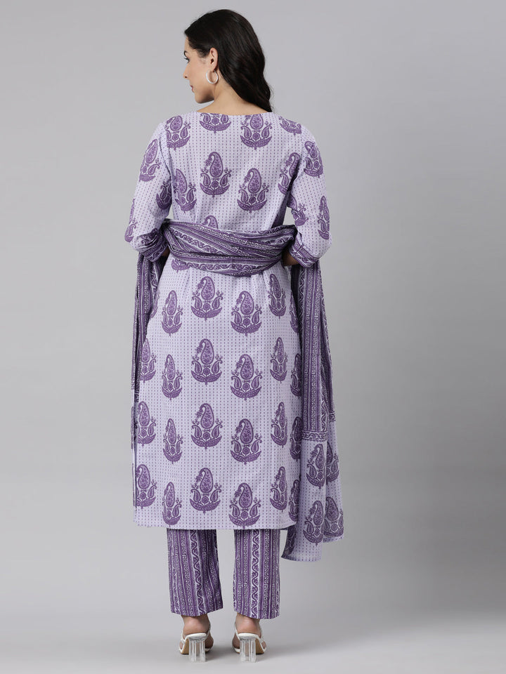 Neerus Purple cotton printed suit set - detail view 1