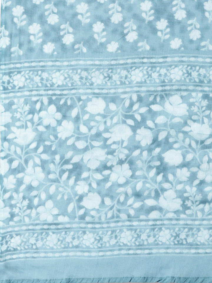 Neerus Green printed straight suit set kurta trouser dupatta - detail view 5