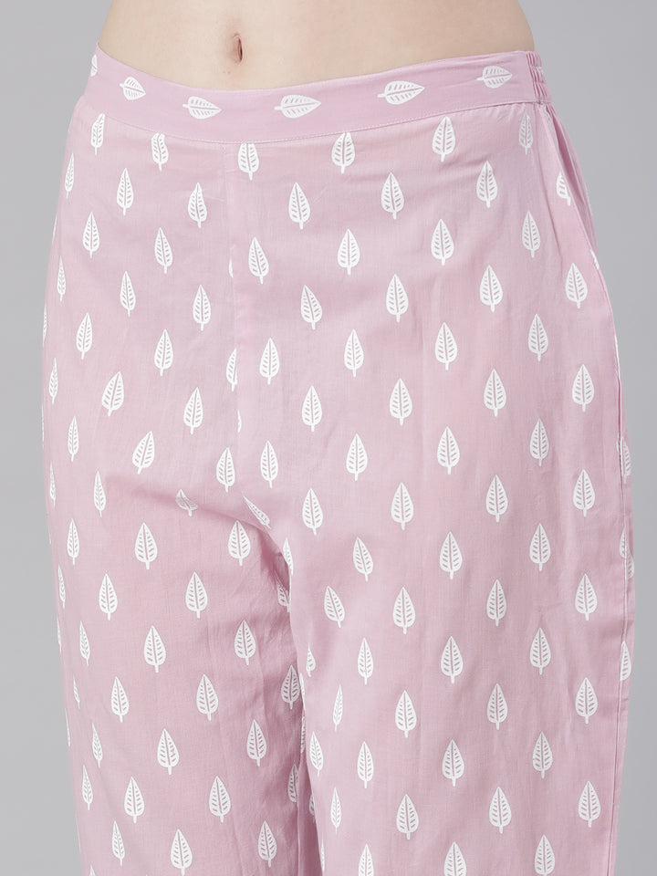 Neerus Pink Printed Anarkali Kurta and Trousers With Dupatta