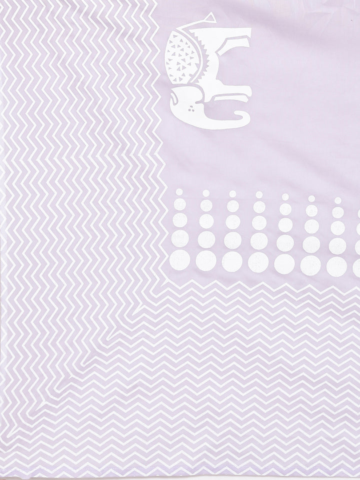 Neerus Lavender Printed Anarkali Kurta and Trousers With Dupatta and with bag