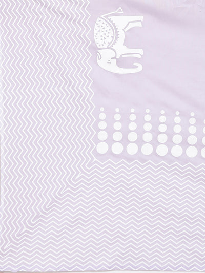 Neerus Lavender Printed Anarkali Kurta and Trousers With Dupatta and with bag