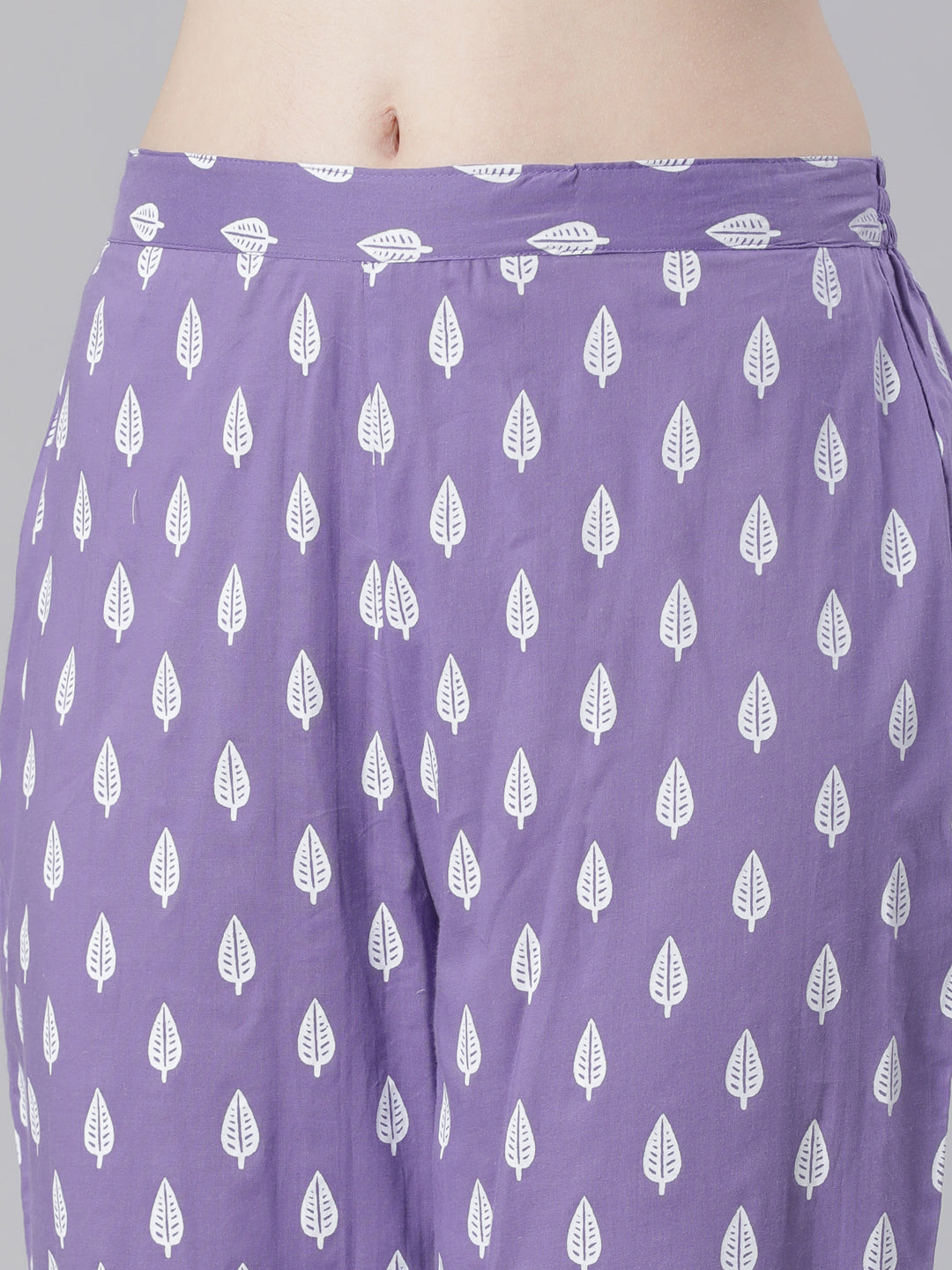 Neerus Lavender Printed Straight Kurta and Trousers With Dupatta