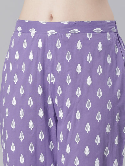 Neerus Lavender Printed Straight Kurta and Trousers With Dupatta