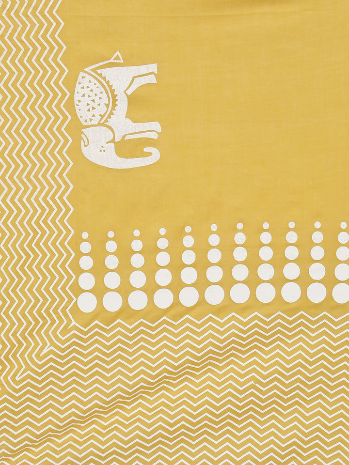 Neerus Yellow Printed Straight Kurta and Trousers With Dupatta and with bag