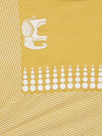 Neerus Yellow Printed Straight Kurta and Trousers With Dupatta and with bag