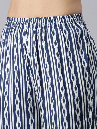 Neerus Blue Regular Straight Printed Kurta and Trousers With Dupatta