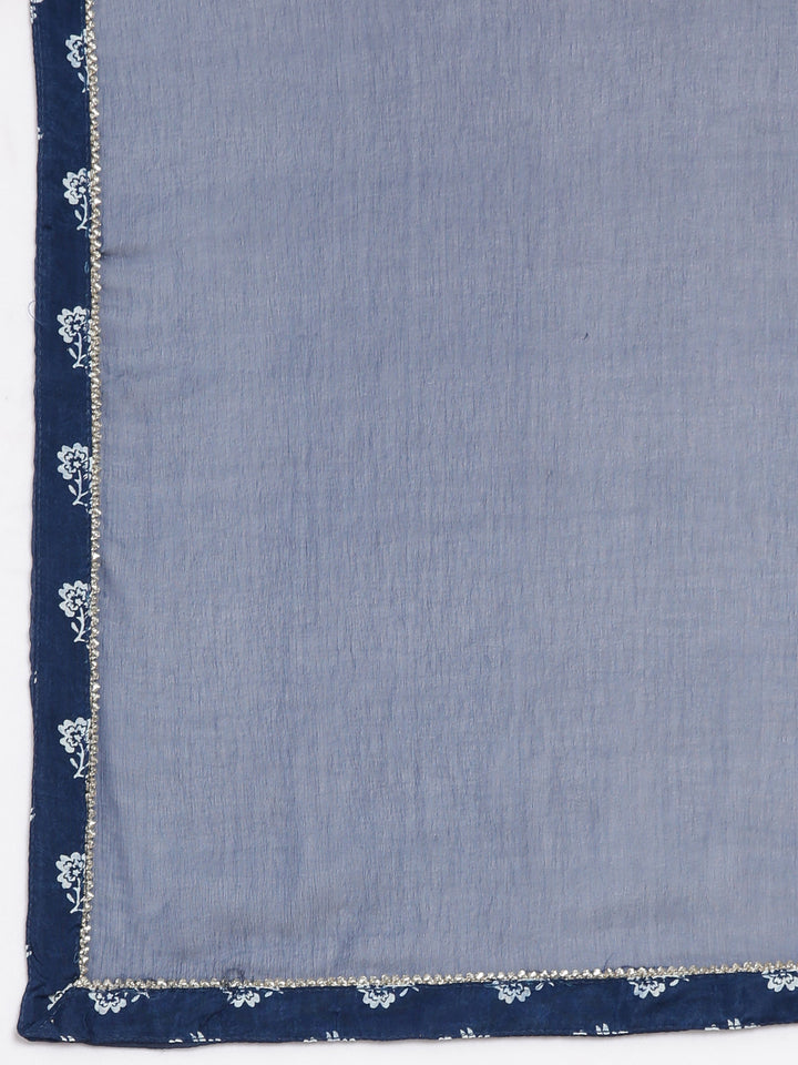 Neerus Blue rayon printed suit set - detail view 4