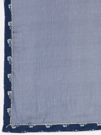 Neerus Blue Regular Straight Printed Kurta and Trousers With Dupatta