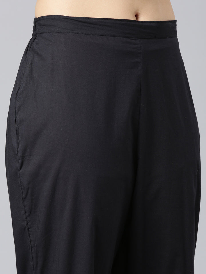 Neerus Black Printed Straight Kurta and Trousers With Dupatta