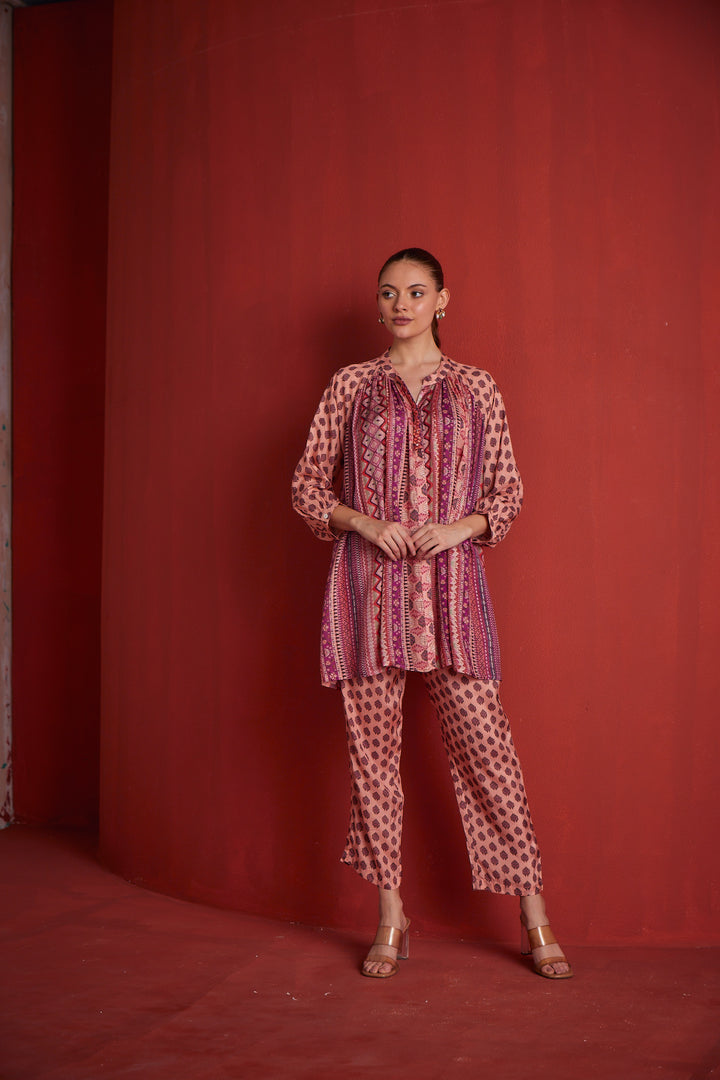 Neerus Womens Peach Color Co-Ords Set