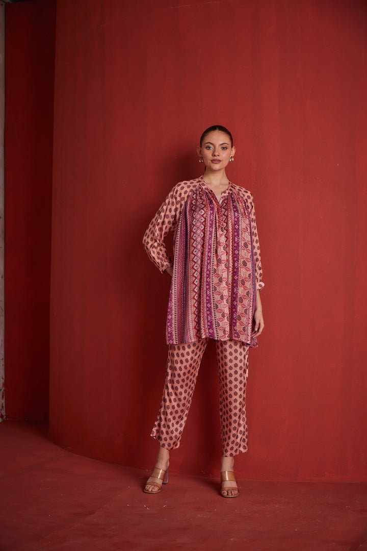 Neerus Womens Peach Color Co-Ords Set