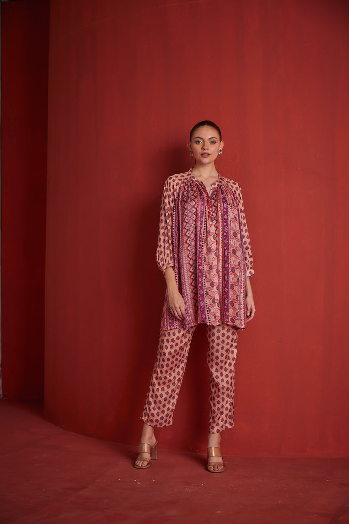 Neerus Womens Peach Color Co-Ords Set