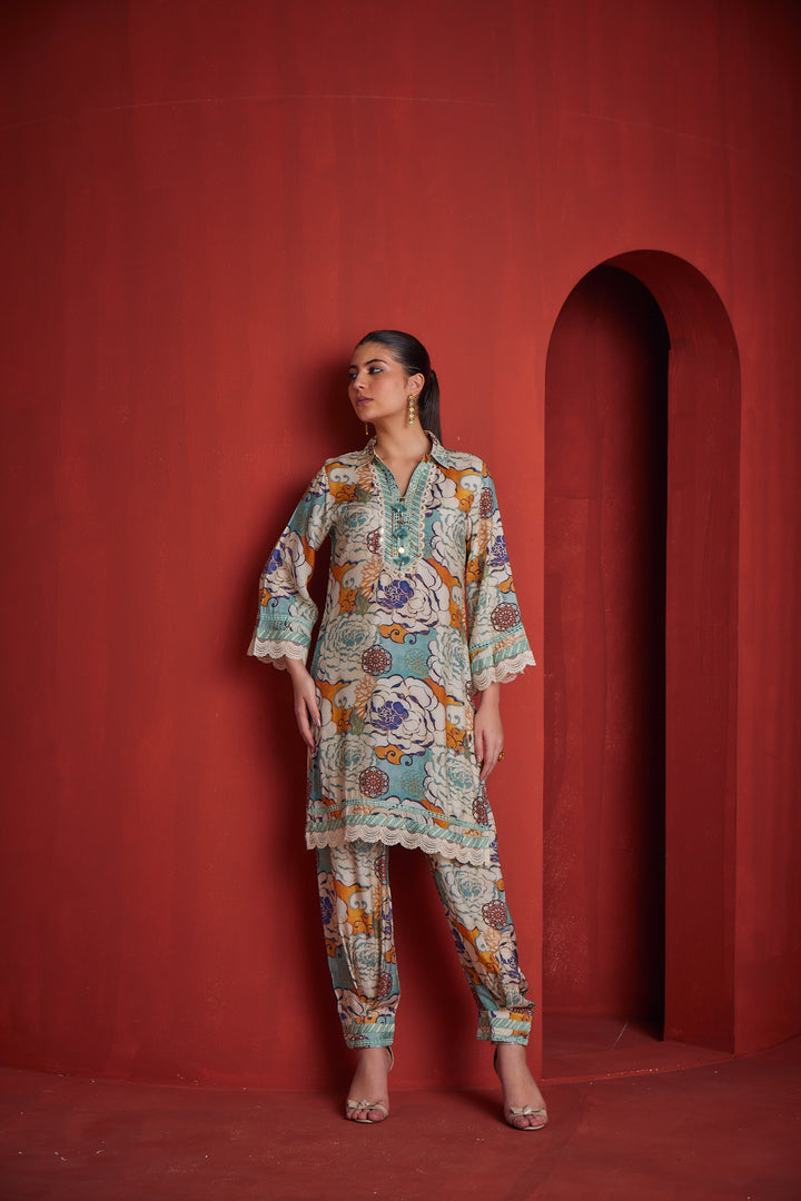 Neerus Womens Sea Green Color Kurta Set