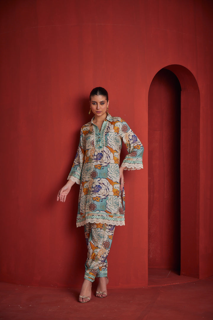 Neerus Womens Sea Green Color Kurta Set