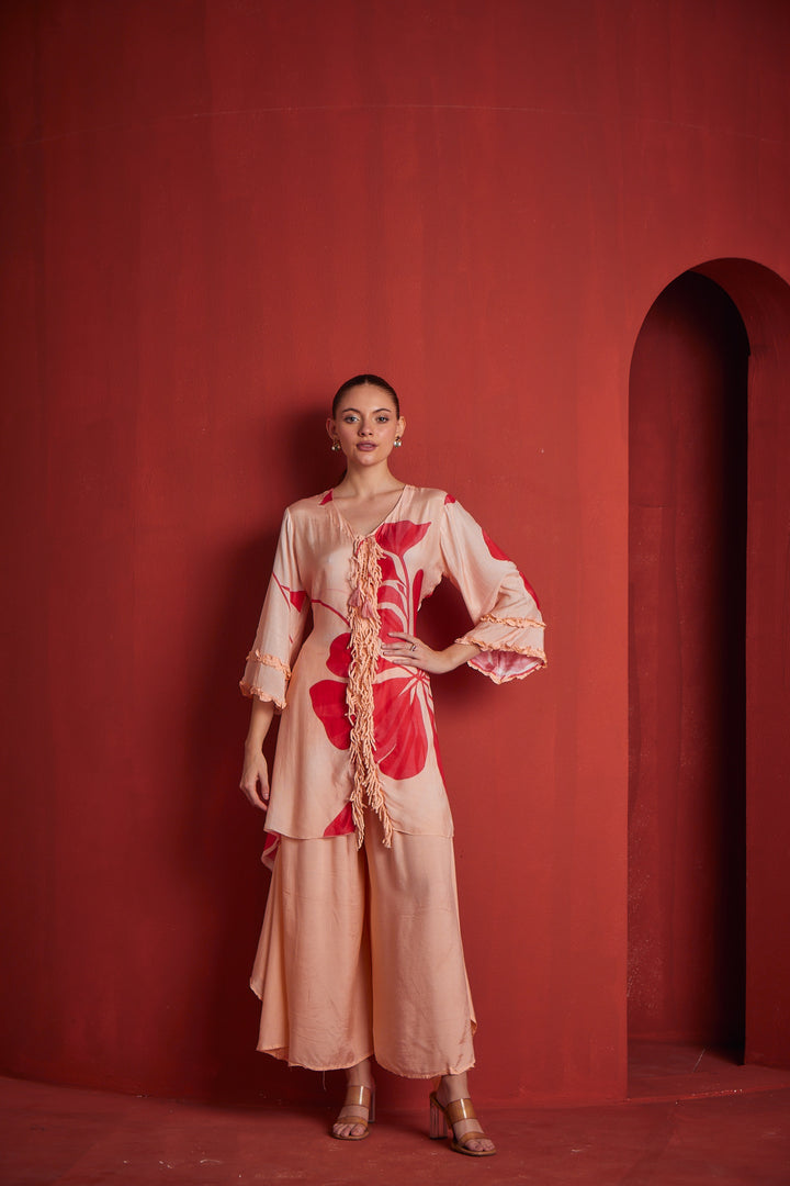 Neerus Pink muslin straight kurta set - front view