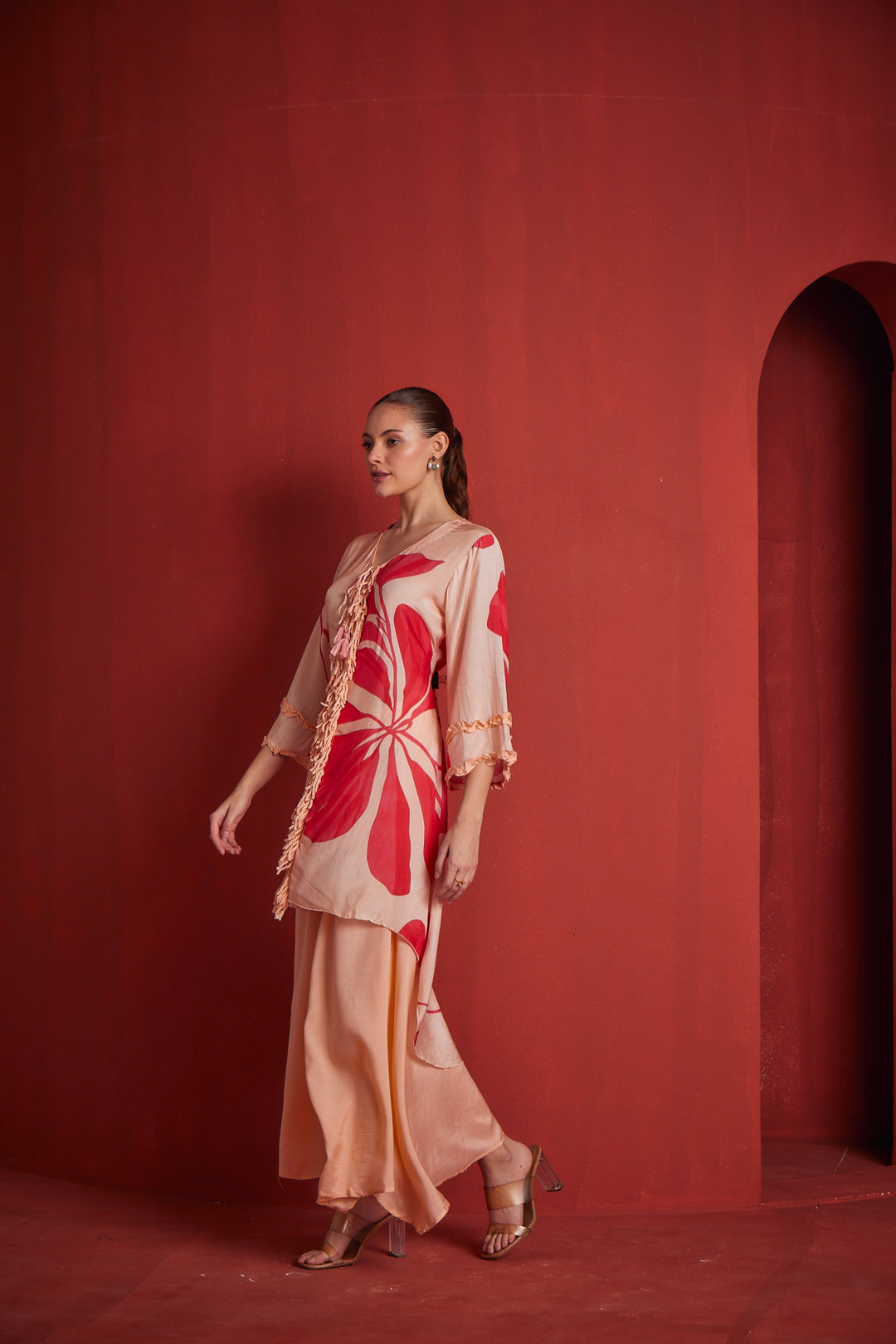 Neerus Pink muslin straight kurta set - back view