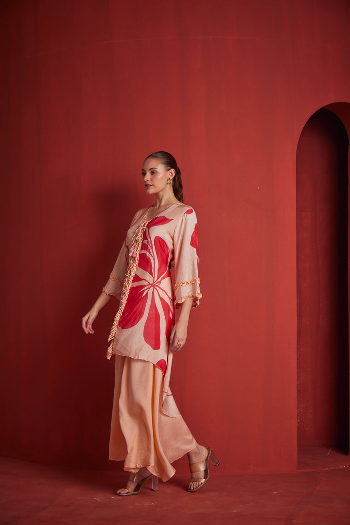 Neerus Pink muslin straight kurta set - back view