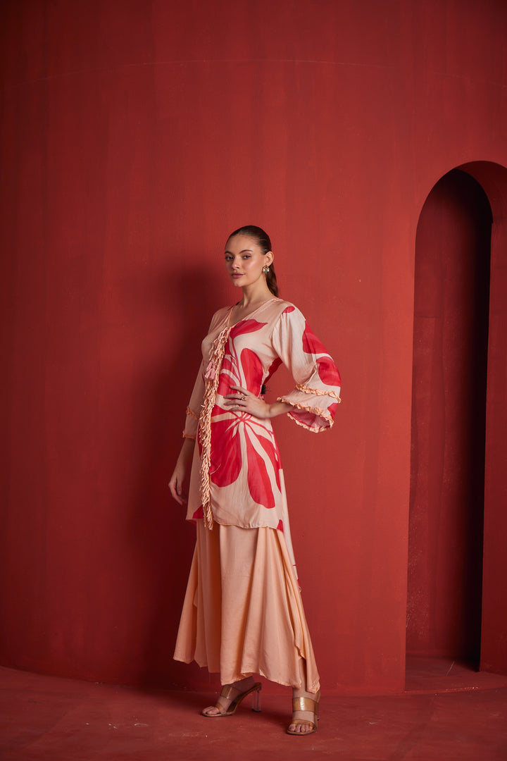 Neerus Pink muslin straight kurta set - side view
