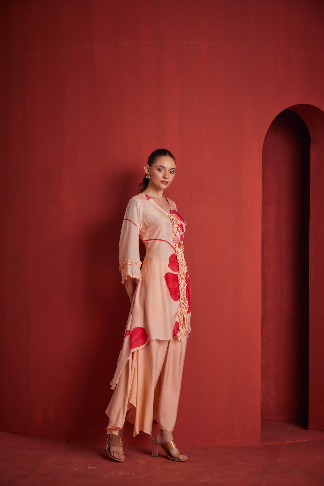 Neerus Pink muslin straight kurta set - detail view 1
