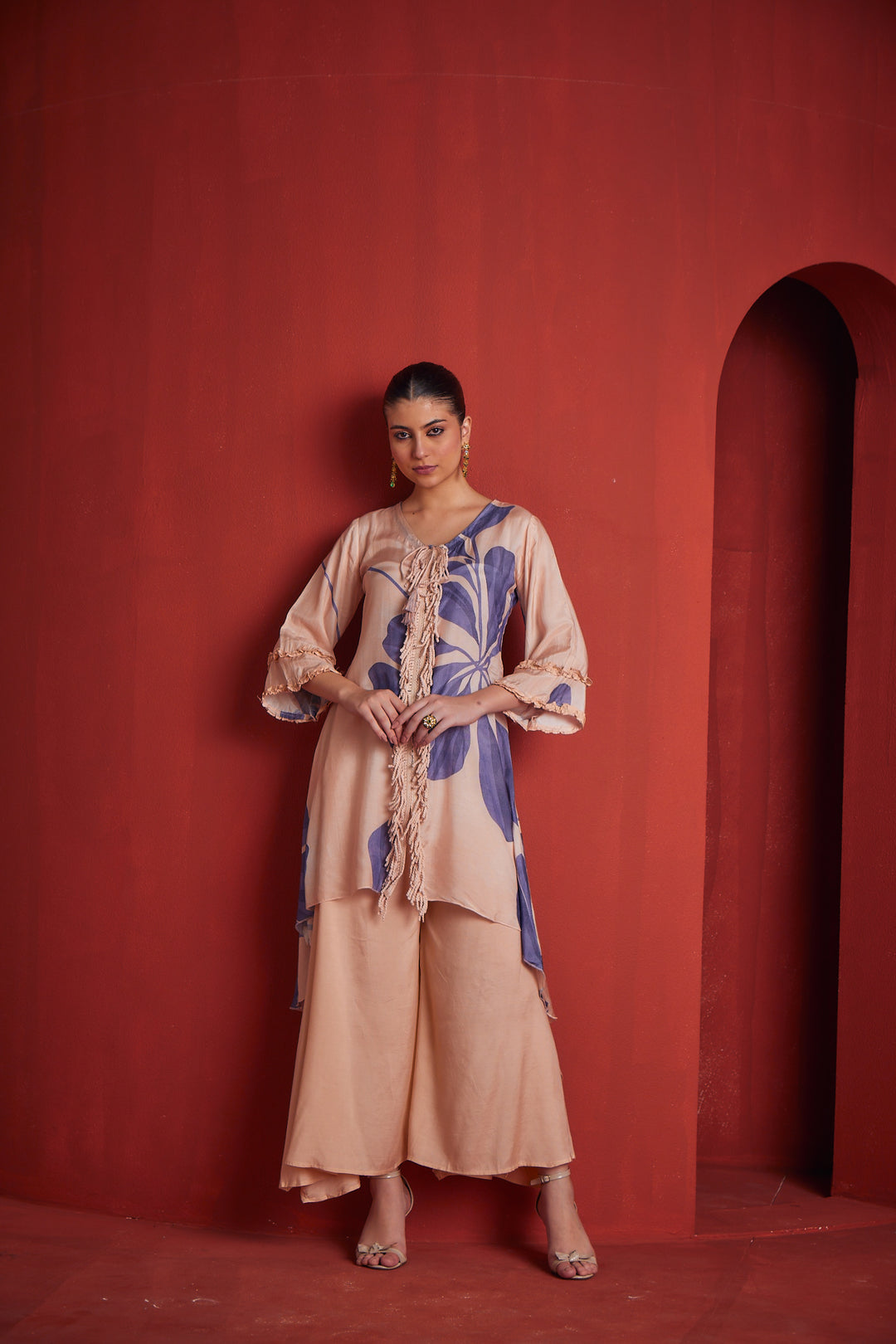 Neerus Womens Purple Muslin Fabric Co Ord