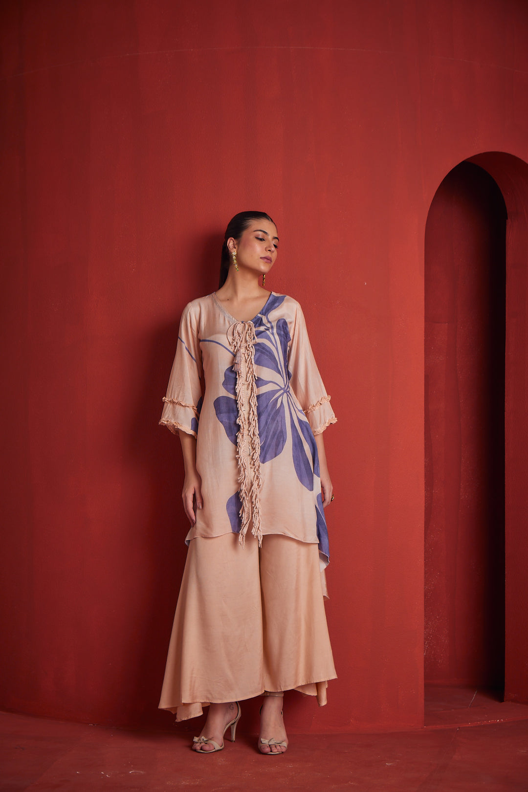 Neerus Womens Purple Muslin Fabric Co Ord