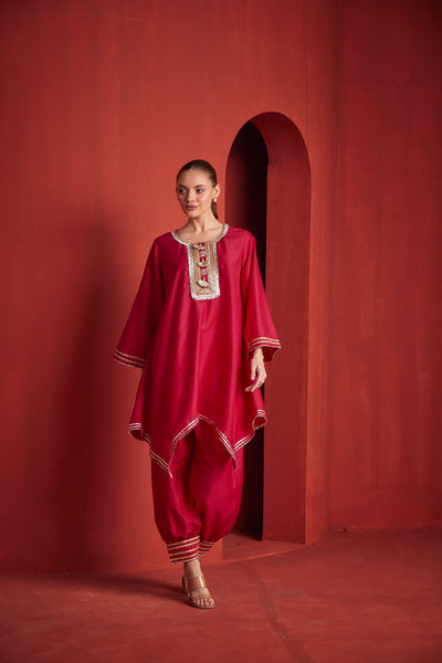 NEERU'S WOMENS RANI COLOR CHANDERI FABRIC  KURTA SALWAR