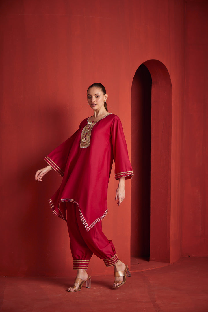 Neerus Womens Rani Color Chanderi Fabric Kurta Salwar