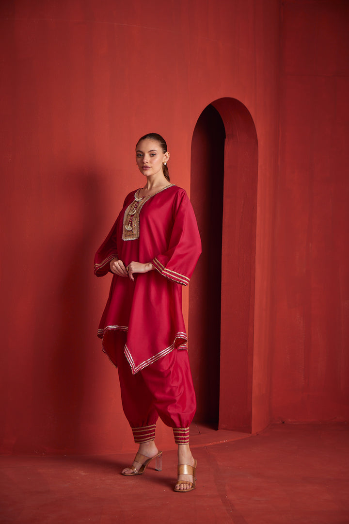 Neerus Womens Rani Color Chanderi Fabric Kurta Salwar