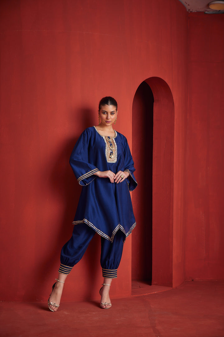 Neerus Blue Chanderi Woven Kurta Set - detail view 1