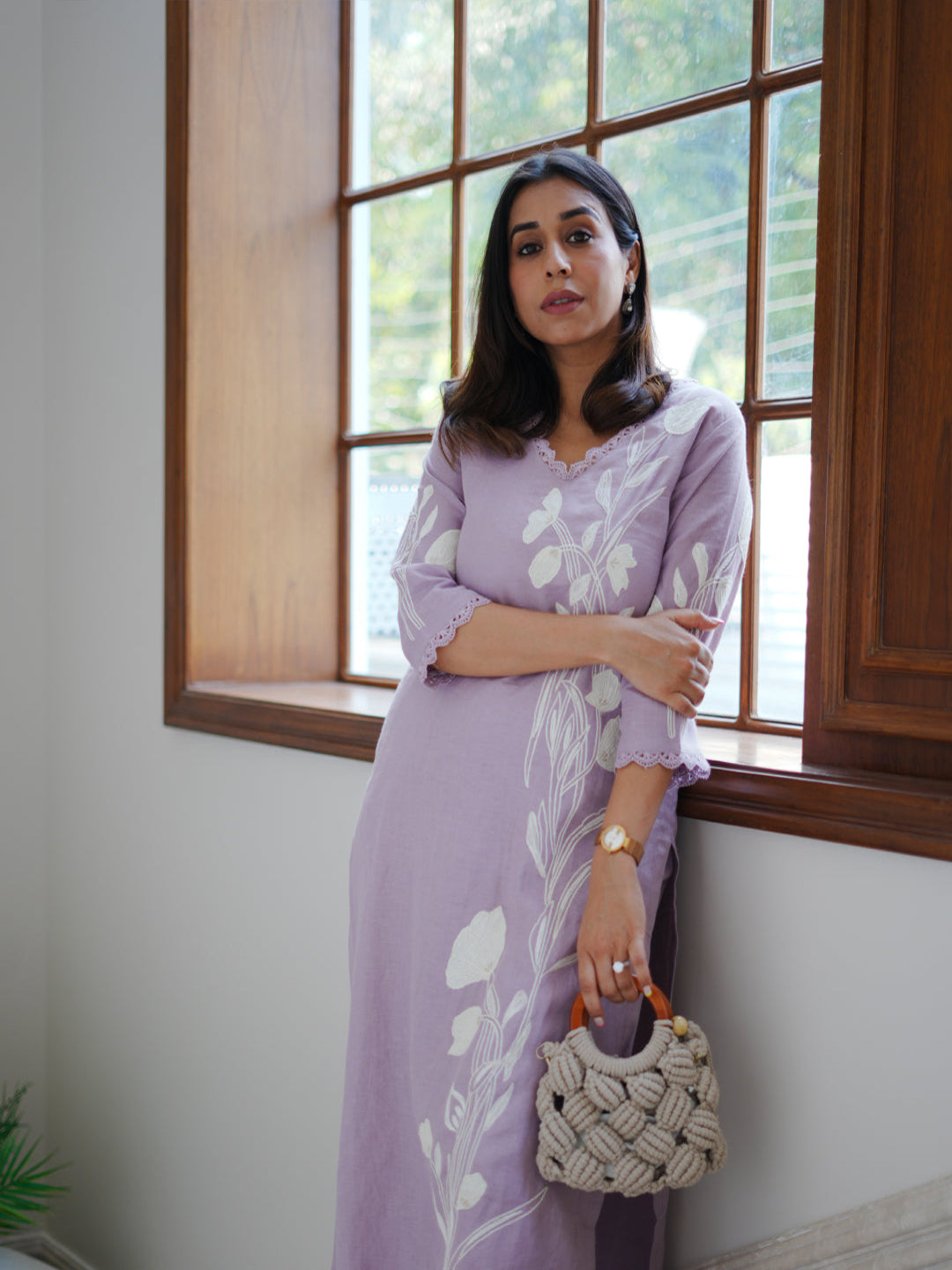 Neerus Lilac Casual Embroidered Kurta and Trouser